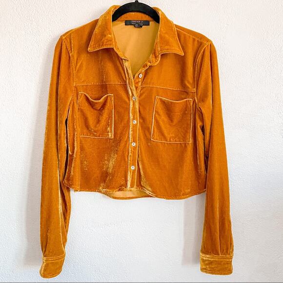 Forever 21 Contemporary Mustard Velour Crop Top Size Small - Picture 1 of 9